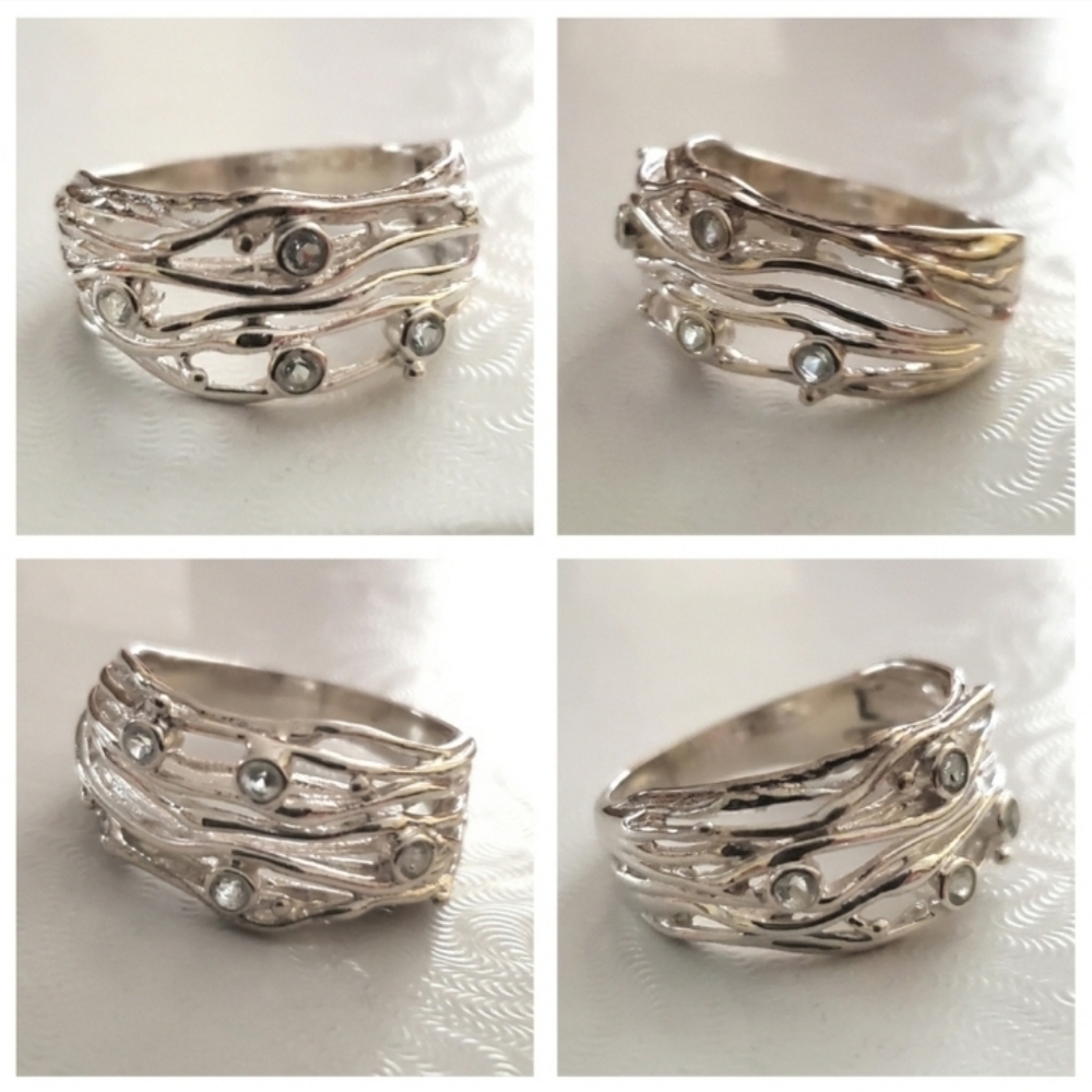Topaz Art Nouveau Woven Wave Custom 925 Sterling Silver Ring Sz 8 - Picture 4 of 8